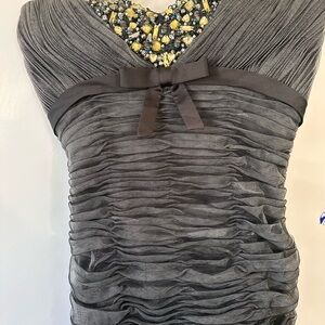 Alyce Paris Gray Strapless Ruched Dress with Tie Front
